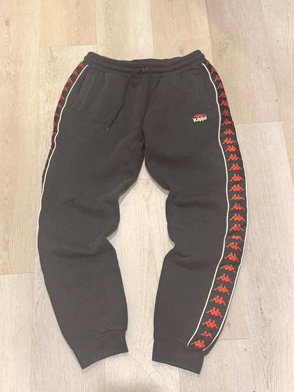 Kappa Sweatpants Size Large Black Red Banda Logo Track Pants